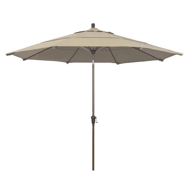 California Umbrella 11 ft. Champagne Aluminum Market Auto Tilt Patio Umbrella in Antique Beige Olefin