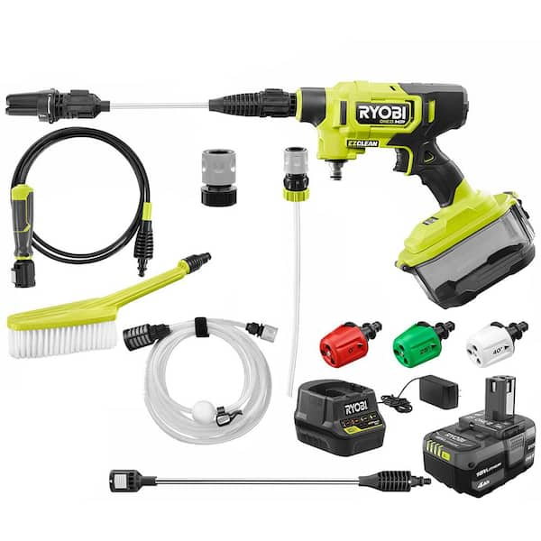 RYOBI ONE HP 18 Volt Brushless EZClean 600 PSI 0.7 GPM Cordless Electric Power Cleaner w 4.0Ah Battery Charger Accessories RY121860K The Home Depot