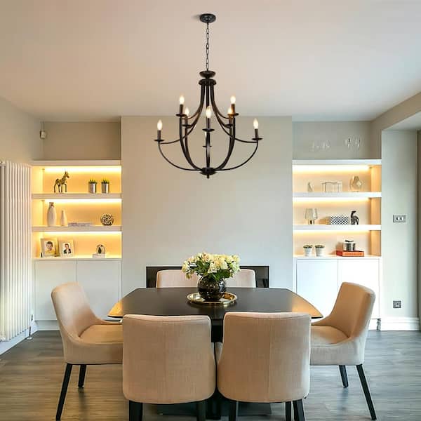 Mid-Century 8-light Black Branch Retro Candlestick Chandelier for Living Room