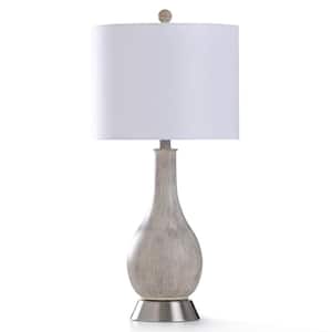 Steel 28 in. Aged Egg Shell Painted Base with a Brushed Steel Metal Base Bedside Lamp