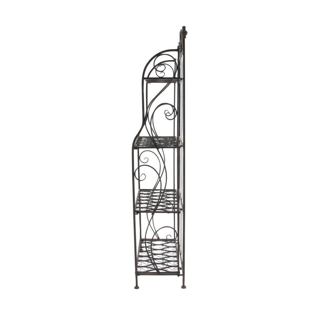 Black Matte Iron 4-Shelf Scrollwork Bakers Rack