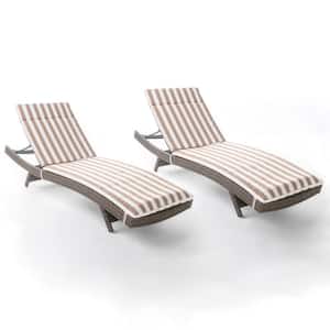 Miller Multi-Brown Armless 2-Piece Faux Rattan Outdoor Chaise Lounge Set with Brown/ White Stripe Cushions