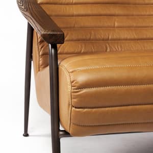 Grosjean Tan Leather Wrap Metal Frame Accent Chair