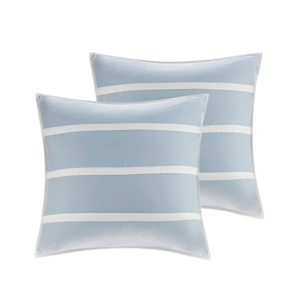 Blue Cotton Embroidered Euro Sham with Grey Edge