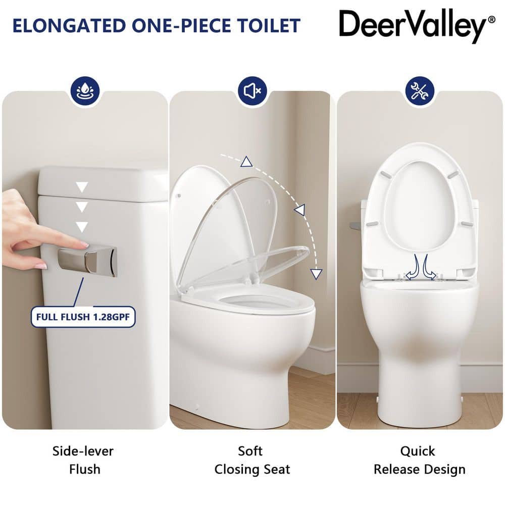 White Elongated One-Piece High Efficiency Toilet with ADA Seat