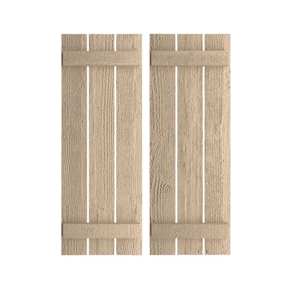 17.5 in. x 48 in. Timberthane Polyurethane 3-Board Spaced Board-n-Batten Rough Sawn Faux Wood Shutters Pair