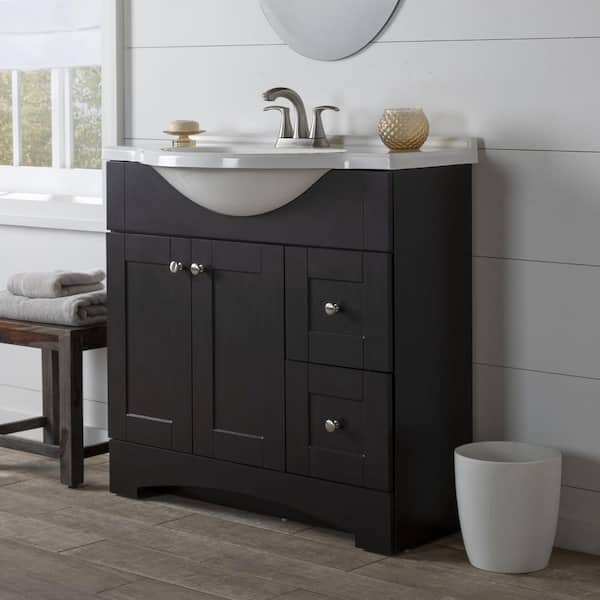 Glacier Bay Del Mar 37 in. W x 19 in. D x 36 in. H Single Sink Freestanding Bath Vanity in Espresso with White Cultured Marble Top