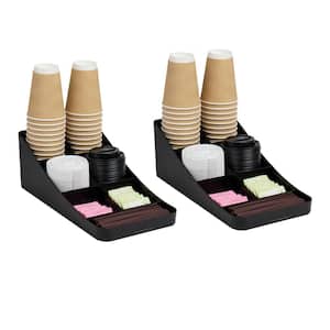 7.25 in. L x 15.5 in. W x 5.25 in. H Black Plastic Cup and Condiment Station Countertop Organizer (Set of 2)