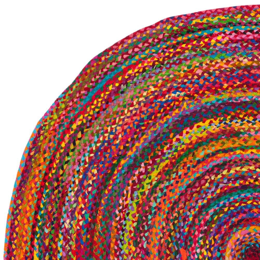 Handmade Multicolor Braided Wool and Cotton Round Rug, 4' Diameter