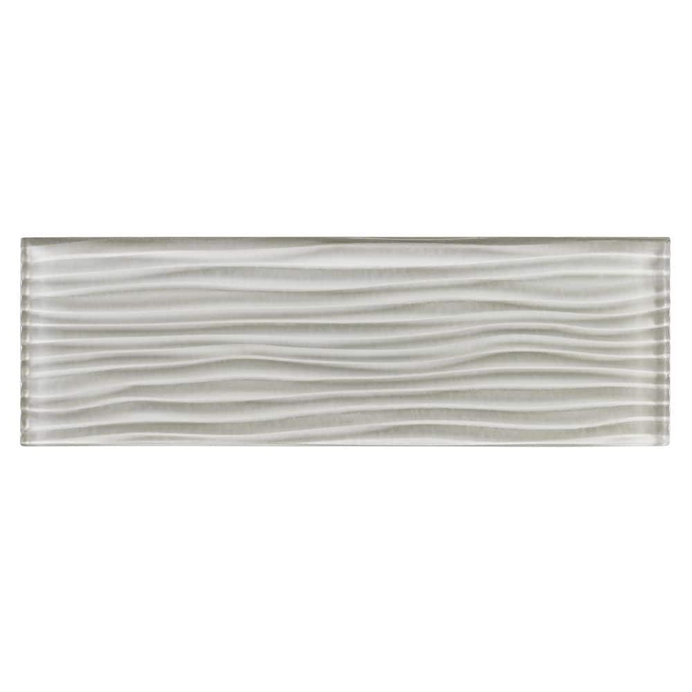 Enchant Parade Diva Light Gray Glossy 4 in. x 12 in. Glass Textured Subway 