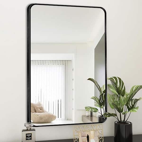Sxiawe 24 in. W x 36 in. H Modern Rectangular Aluminum Alloy Black Rounded Corner Wall Mirror/Decorative Mirror