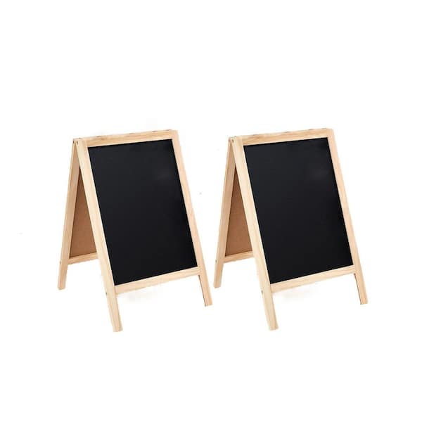 Brown Wood 10 in. x 16 in. Small Chalkboard Easel Tabletop Chalkboard Sign 2 Pack