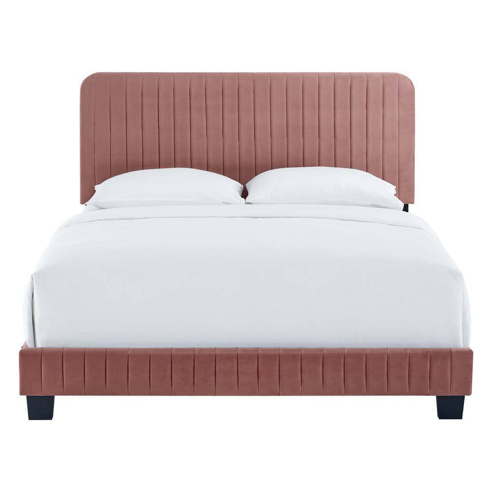 Dusty Rose Velvet Upholstered King Bed with Tufted Headboard