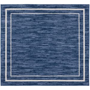 Essentials Navy/Ivory 5 ft. x 5 ft. Square Solid Contemporary Indoor/Outdoor Area Rug