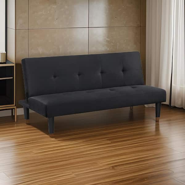 Benjara Fordy 65.25 in. Black Fabric Twin Size Futon Convertible Sleeper Couch Sofa Bed