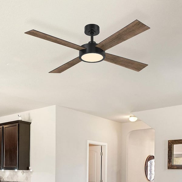 Onyo 52 in. Indoor/Covered Outdoor Matte Black Integrated LED Modern Ceiling Fan with 5-CCT Selections, Remote Included