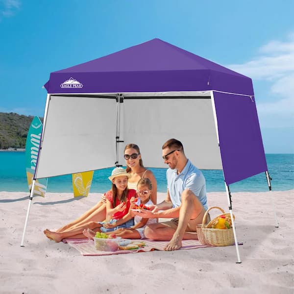 8 ft. x 8 ft. Purple Portable Outdoor Pop Up Aluminum Frame Slant Leg Canopy with Adjustable Sidewalls and Backpack Bag