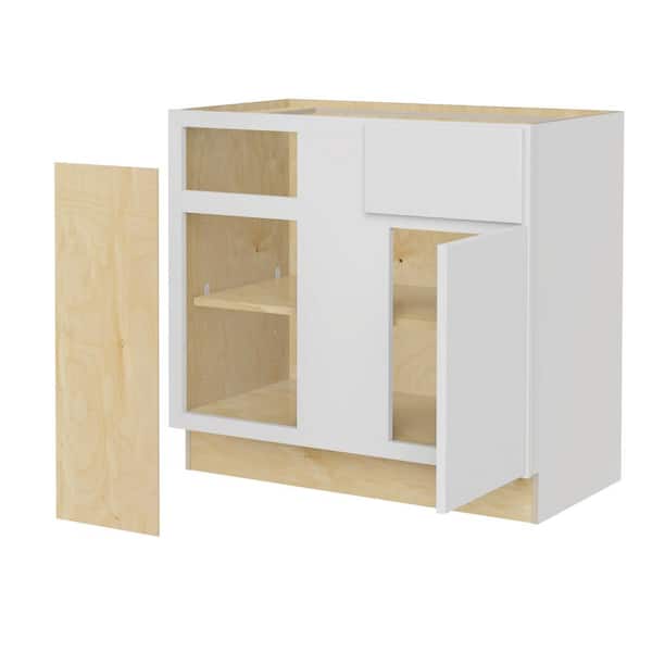 Vesper White Shaker Assembled Plywood 42 in. x 34.5 in. x 24 in. Blind Base Corner Kitchen Cabinet with Soft Close