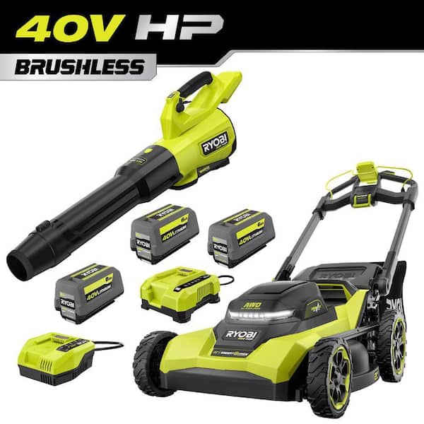 40V HP 21" Brushless Cross Cut Self-Propelled All Wheel Drive Mower w/ 800 CFM Blower, (3) Batteries & (2) Chargers