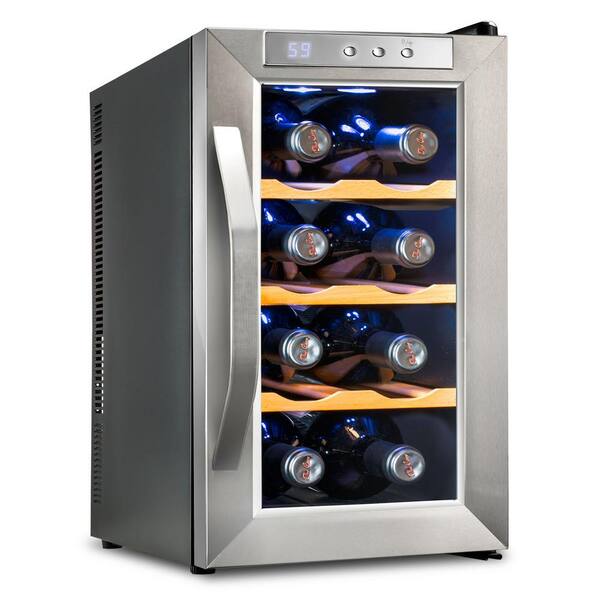 Ivation 8 Bottle Premium Thermoelectric Freestanding Wine Cooler Fridge Cellar Refrigerator - Stainless Steel with Wood Shelves