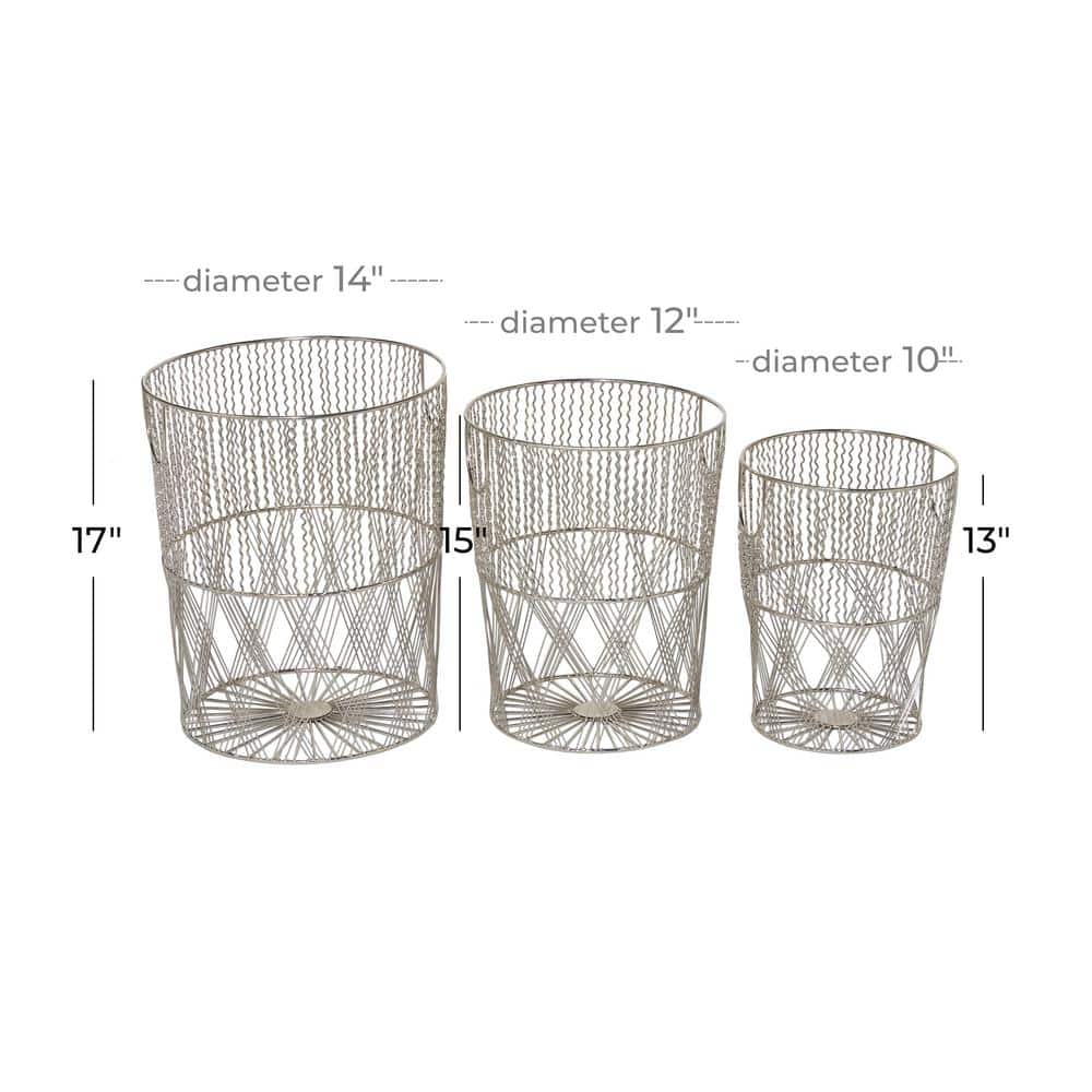 Silver Metal Contemporary Round Storage Baskets, Set of 3