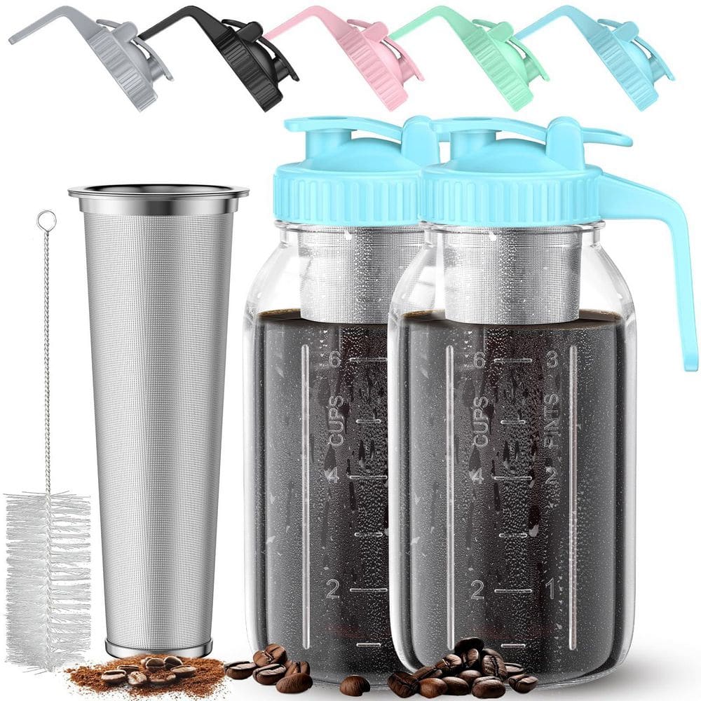 2 Pack 64 oz. Cold Brew Coffee Maker Jar, Glass Cold Brew Maker with Handle, Filter and Leak-Proof Lid, Blue price history on PriceWatchPro