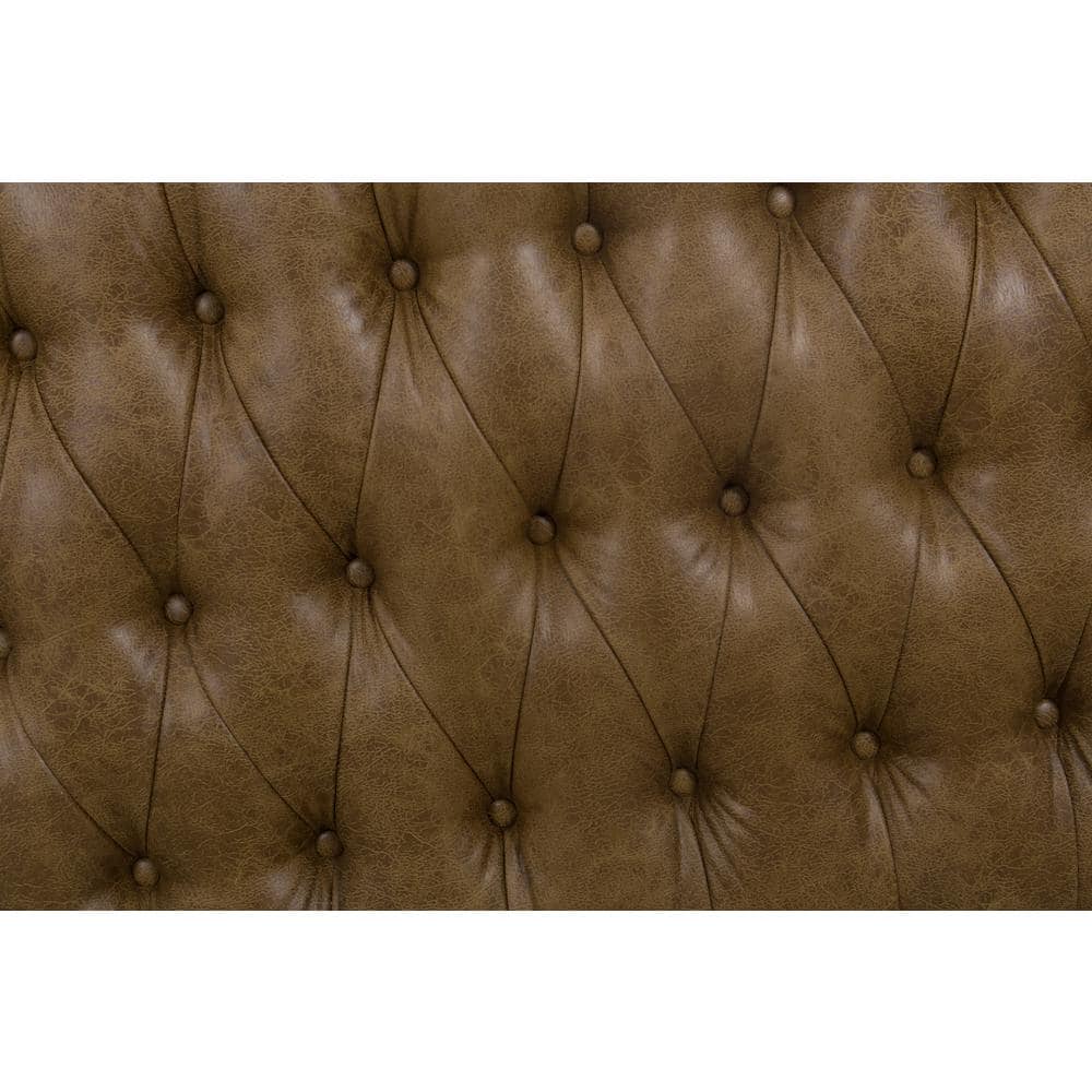 Draper 58" Light Brown Faux Leather Tufted Cocktail Ottoman