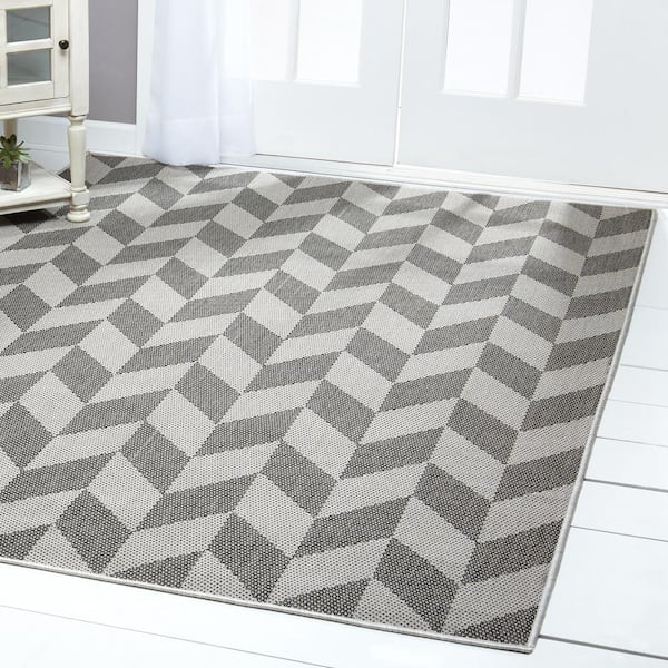 Patio Country Calla Black/Gray 8 ft. x 10 ft. Geometric Indoor/Outdoor Area Rug