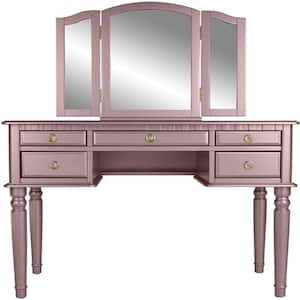 Modern Rose Gold Vanity Set Foldable Mirror Stool Drawers 54 in. H x 19 in. D x 43 in. W