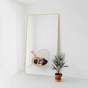 32 in. W x 71 in. H Oversized Rectangle Gold Alloy Framed Full Length Wall-Mounted Standing Mirror