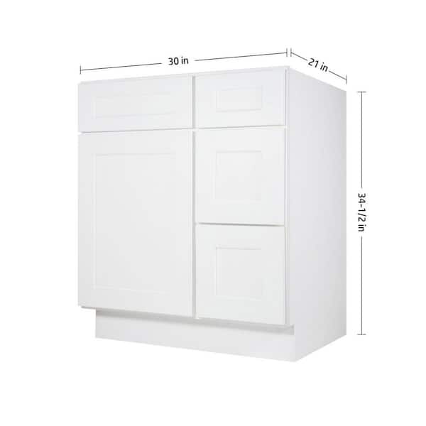 30 in. W 21 in. H 34.5 in. D Ready to Assemble Plywood Vanity Kitchen Cabinet in Painted White with Drawer