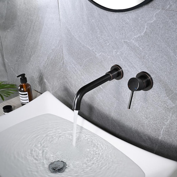 Swivel 8 in. Single Handle Wall Mounted Faucet with Flange and Rough-in Valve Bathroom Faucet in Oil Rubbed Bronze