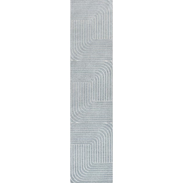 Odense High-Low Minimalist Angle Geometric Light Blue/Cream 2 ft. x 8 ft. Indoor/Outdoor Runner Rug