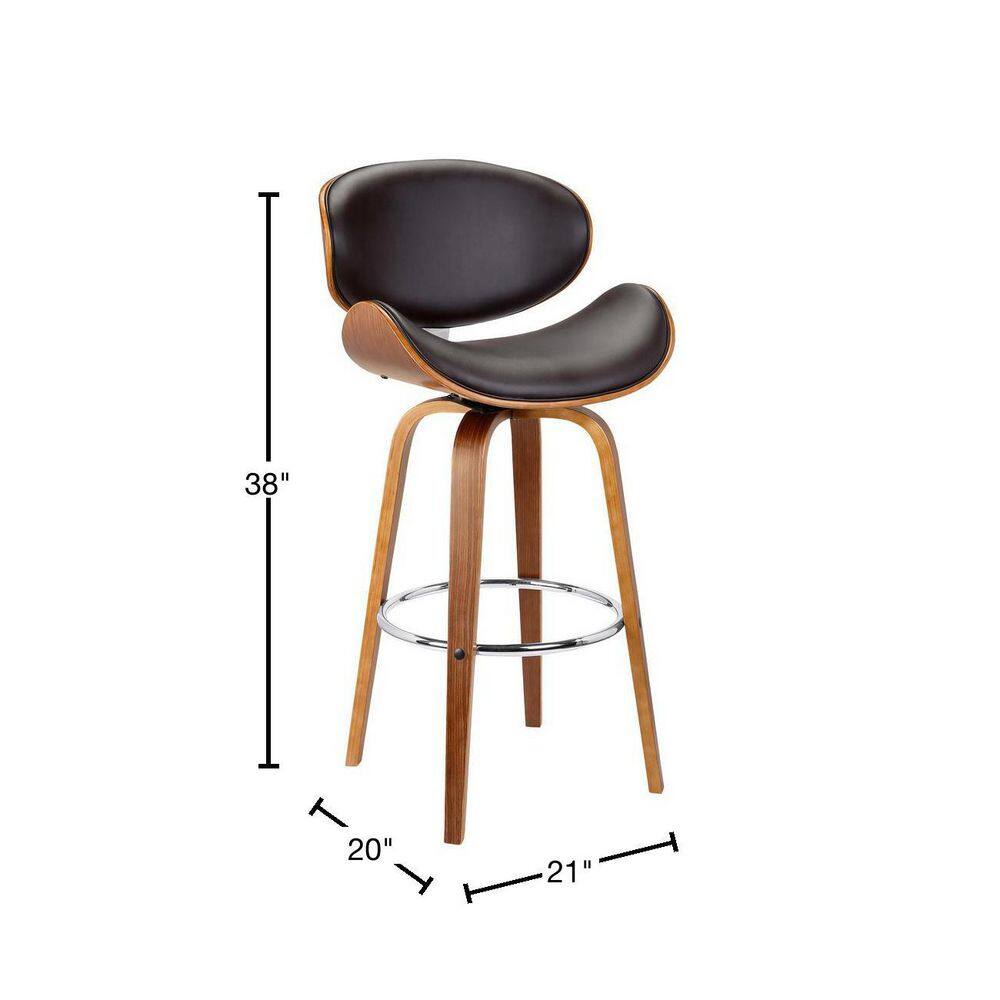 Solvang 26" Brown Faux Leather Walnut Wood Swivel Counter Stool
