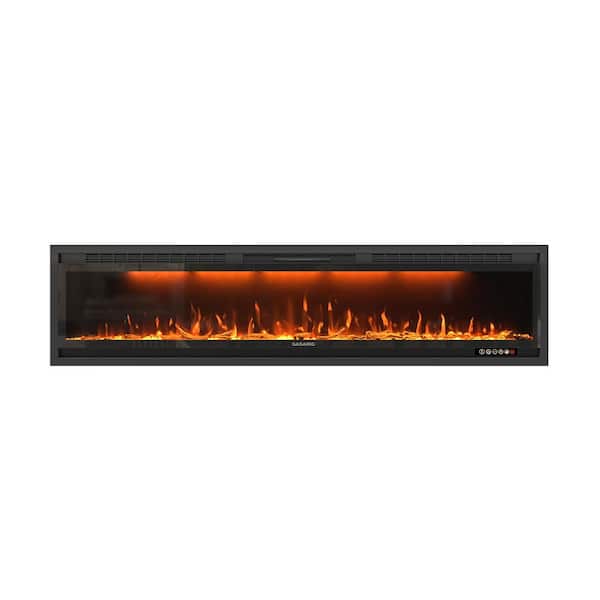 CASAINC 74 in. Wall-Mounted and Recessed Electric Fireplace in Black