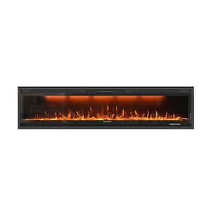 76 in. Wall-Mounted and Recessed Electric Fireplace in Black