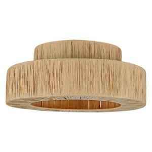 Collision 17.71 in. 1-Light Wood Color Flush Mount With Paper Shade