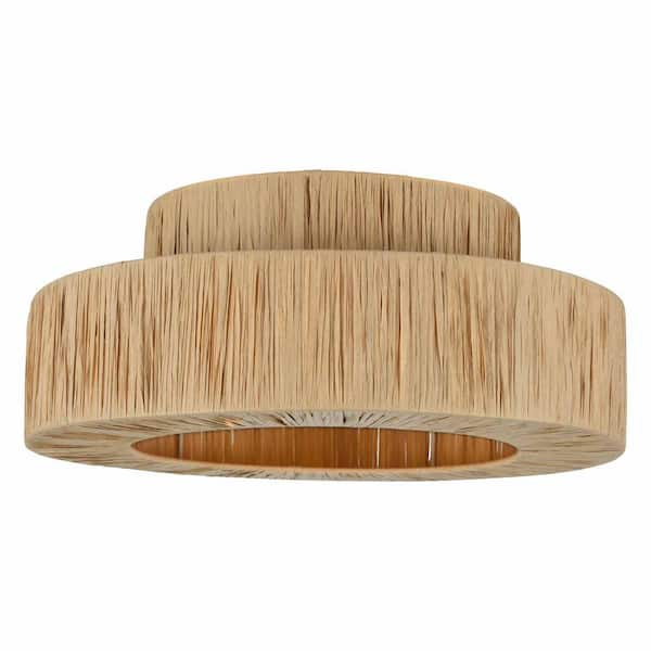 Collision 17.71 in. 1-Light Wood Color Flush Mount With Paper Shade