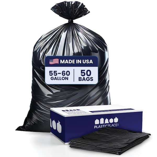 55-60 Gallon Black Trash Bags, 1.2 Mil, 38'' x 58'' (50 Count)