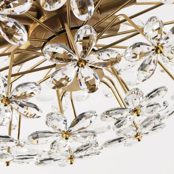 RRTYO Kai 8-Light Modern Glam Brass Daisy Crystal Accents Flower