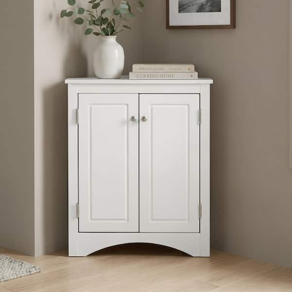 17 in. W x 17 in. D x 32 in. H White Freestanding Linen Cabinet, Triangle Storage Cabinet with Adjustable Shelves