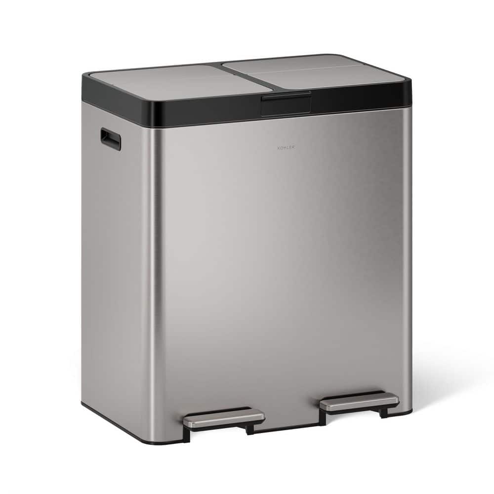 KOHLER 82L Stainless Steel Dual-Bin Step Trash Can 23828-ST - The