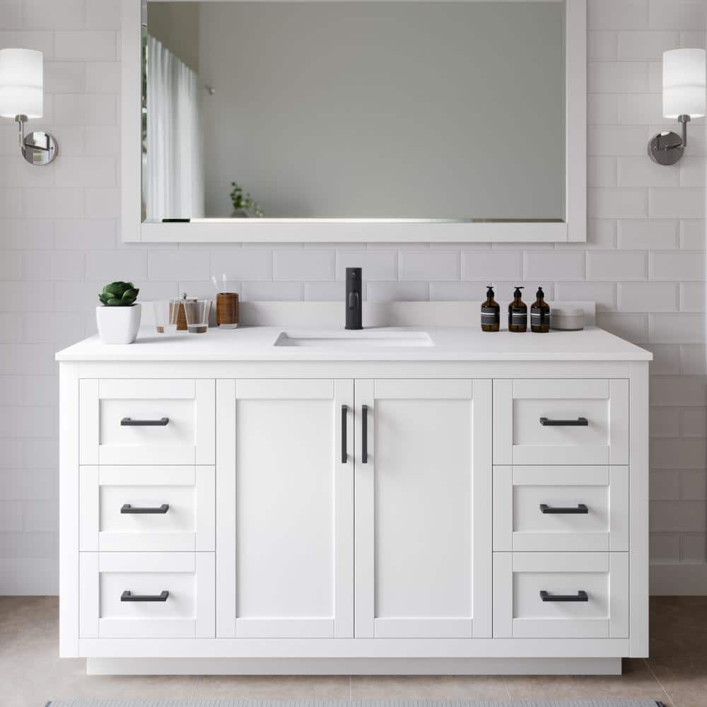 Miranda 60" White Cultured Marble Single Bathroom Vanity with Matte Black Trim