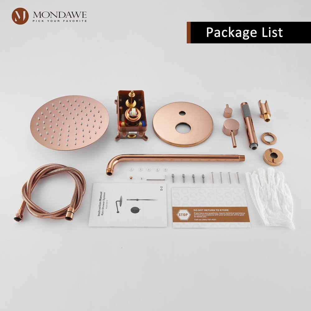 Rose Gold Wall Mounted Rain Shower System with Handheld