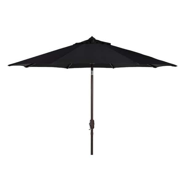 SAFAVIEH Ortega 9 ft. Aluminum Market Auto Tilt Patio Umbrella in Black