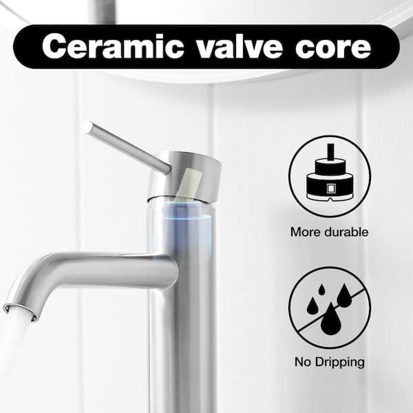 7.2 in. H Single Handle Single Hole Bathroom Faucet with Aerator in Brushed Nickel Stainless Steel