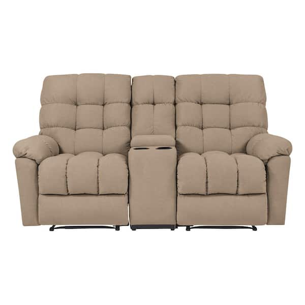 ProLounger 72 in. Barley Tan Tufted Polyester 2-Seater Reclining Loveseat with Cupholders