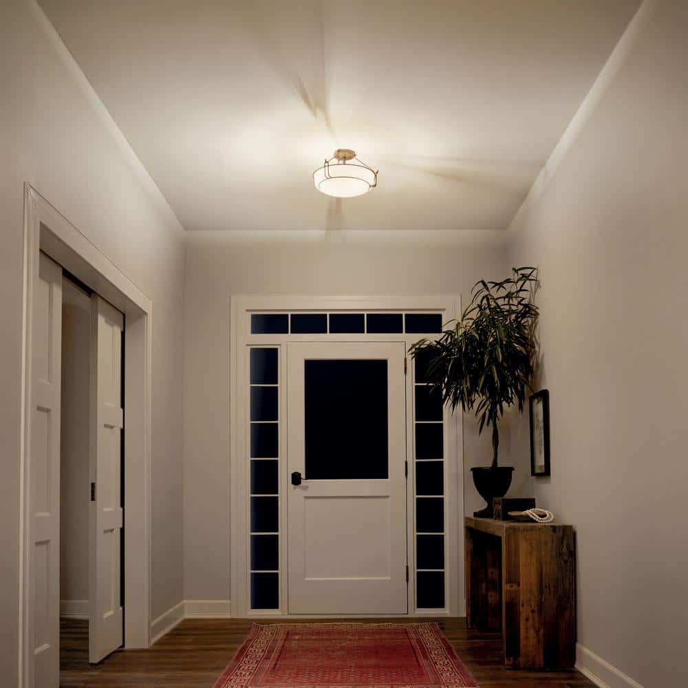 Olde Bronze and White Glass 3-Light Semi-Flush Ceiling Fixture
