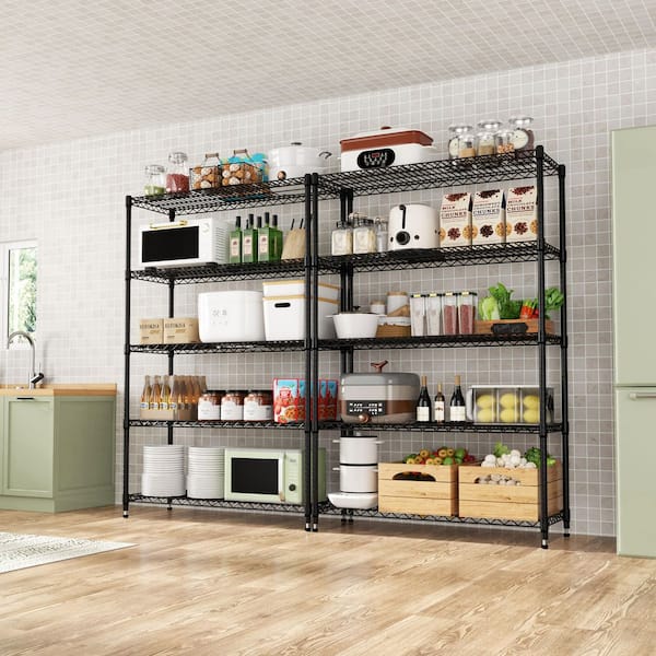 71 in. Tall 5-Tier Steel Baker's Rack, Kitchen Shelf with Wheels, 47 in. W x 18 in. D, Black