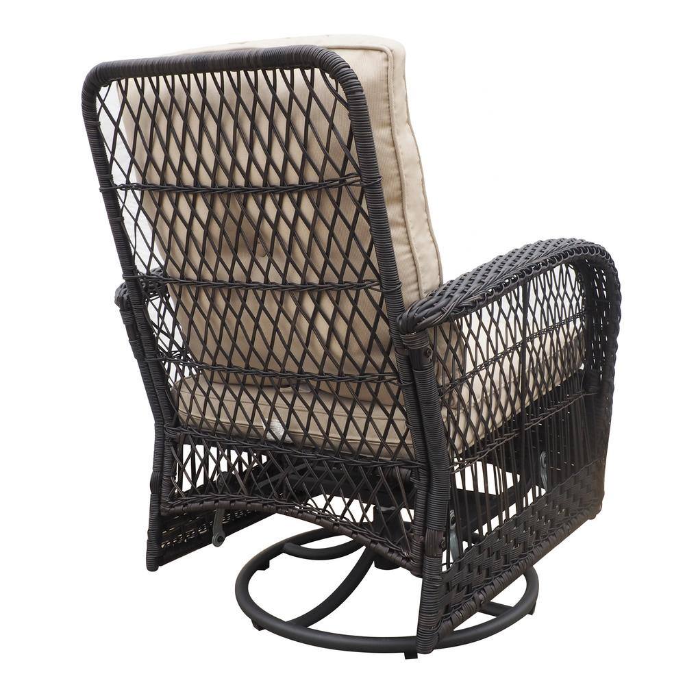Khaki Wicker Swivel Glider Rocker Patio Set with Glass Table